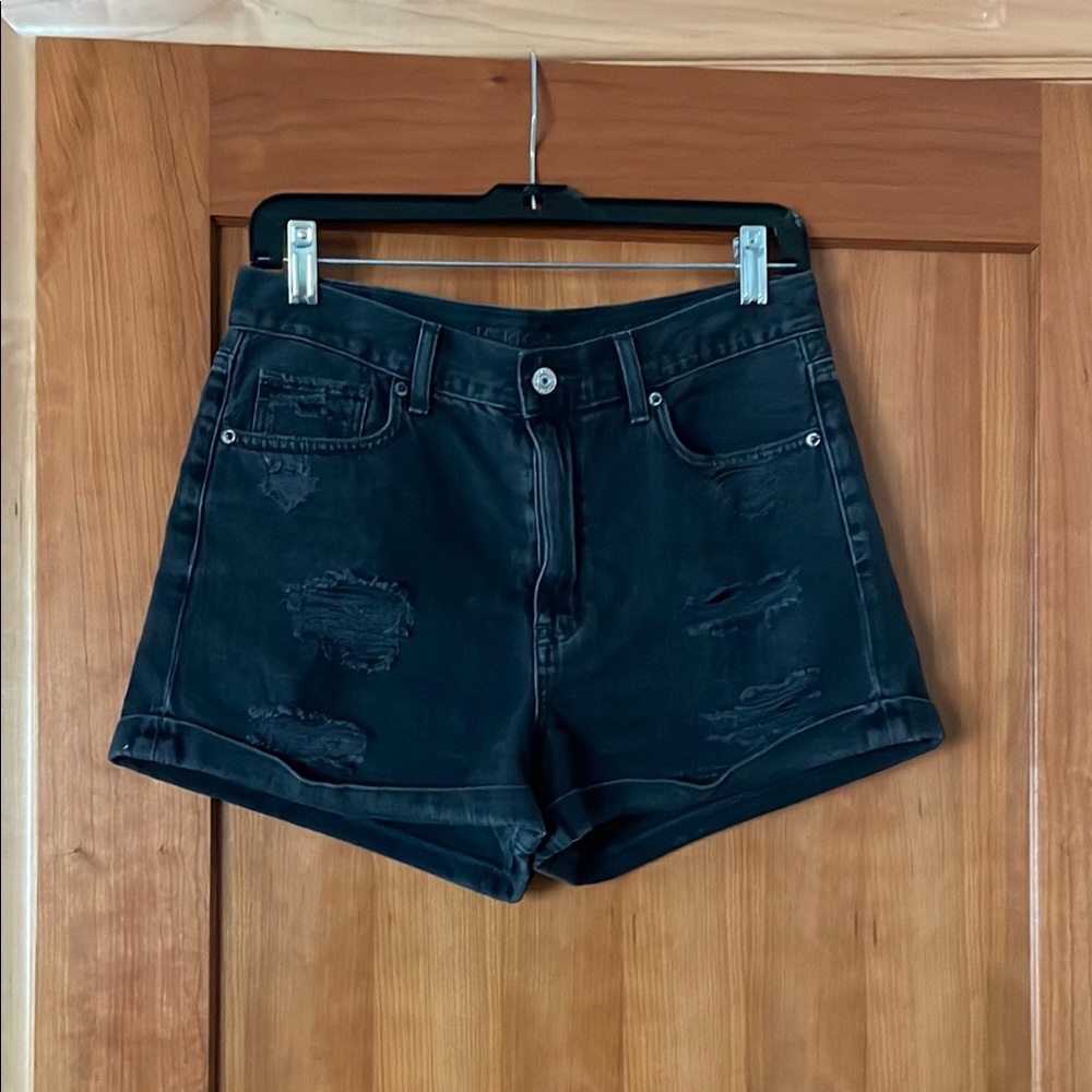 American Eagle Black Jean Shorts Distressed High-Waisted